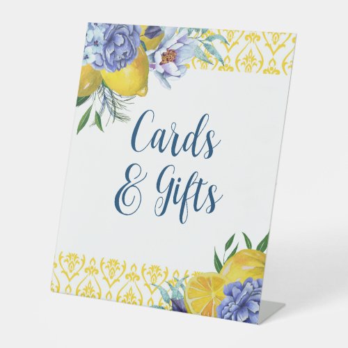 Elegant Lemon Floral Wedding Cards  Gifts Pedestal Sign