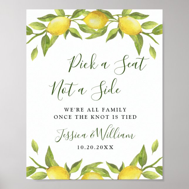 Elegant Lemon Floral Wedding Ceremony Seating Sign (Front)