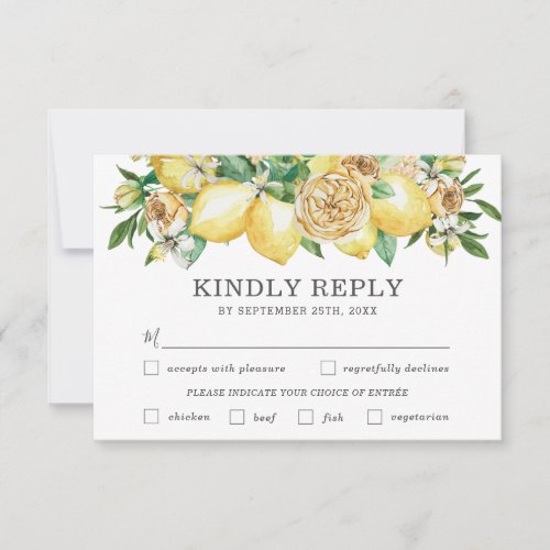 Elegant Lemon Floral Wedding Meal Choice RSVP Card