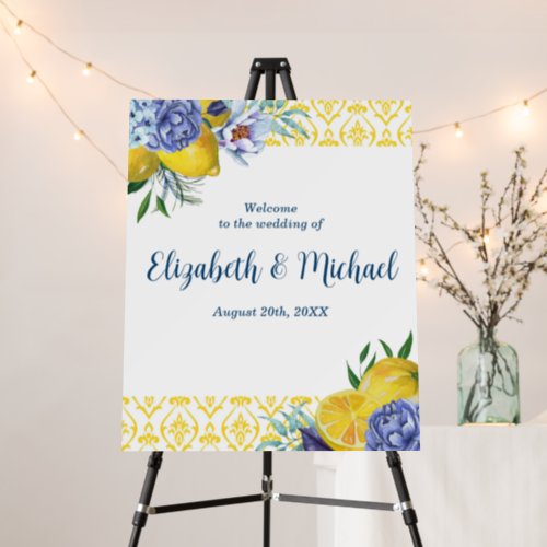 Elegant Lemon Floral Wedding Welcome Foam Board