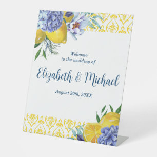 Elegant Lemon Floral Wedding Welcome Pedestal Sign