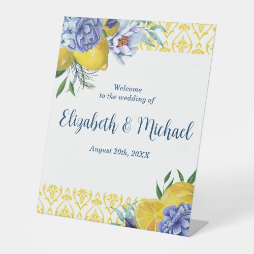 Elegant Lemon Floral Wedding Welcome Pedestal Sign