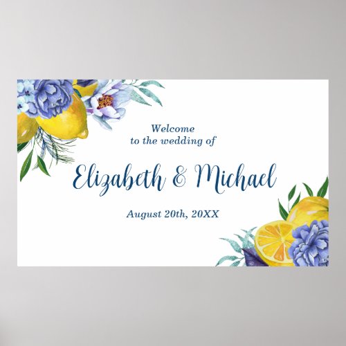 Elegant Lemon Floral Wedding Welcome Poster