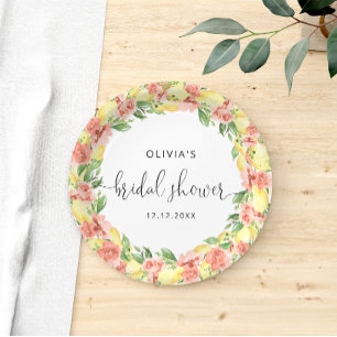 Elegant Lemon Flowers Bridal Shower Paper Plates