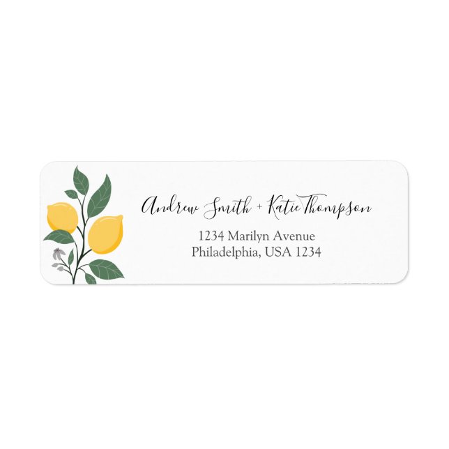 Elegant Lemon Foliage Calligraphy Script Name Label (Front)