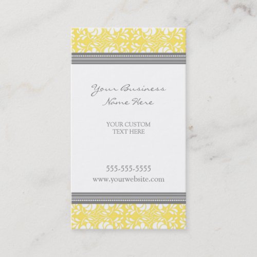 Elegant Lemon Gray Damask Business Cards