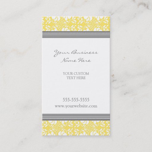 Customizable Elegant Lemon Gray Damask Business Cards