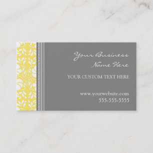 Elegant Lemon Gray Damask Business Cards