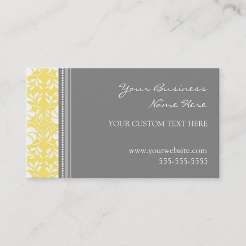 Elegant Lemon Gray Damask Business Cards