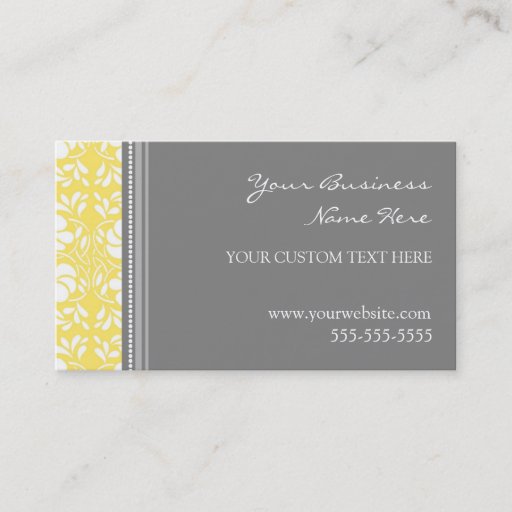 Customizable Elegant Lemon Gray Damask Business Cards