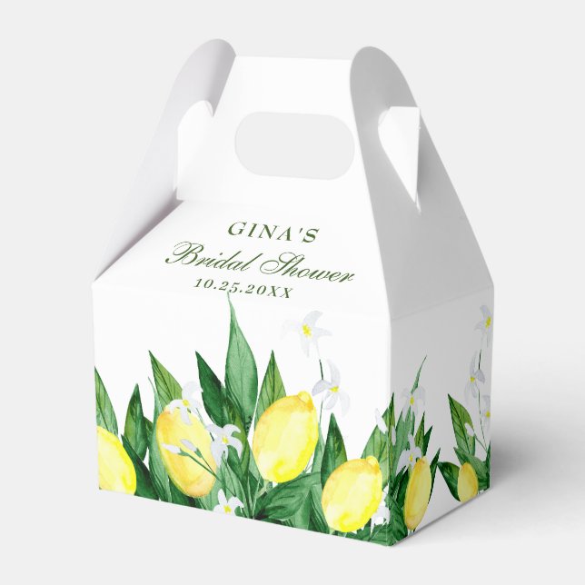 Elegant Lemon Greenery Blossom Bridal Shower Favor Boxes (Front Side)