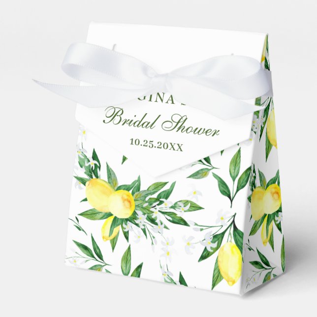 Elegant Lemon Greenery Blossom Bridal Shower Favor Boxes (Front Side)