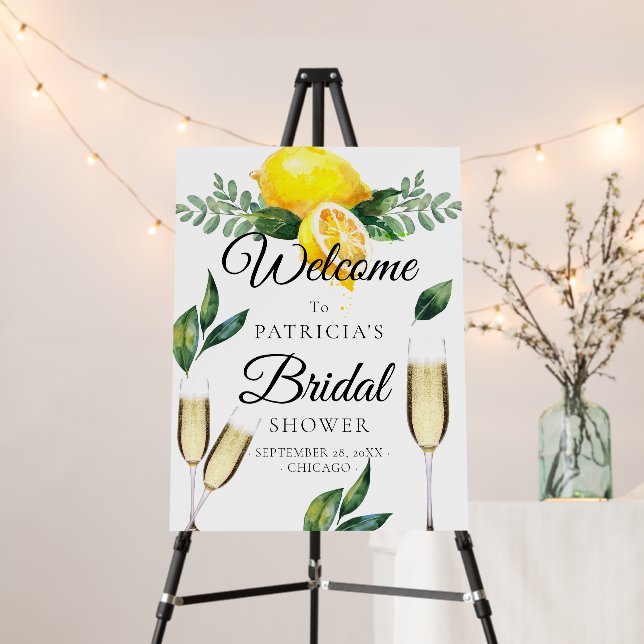Elegant Lemon Greenery Bridal Shower Welcome Sign  (In Situ (Stand))