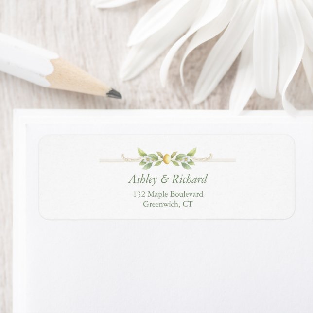 Elegant Lemon Greenery Return Address Label (Insitu)