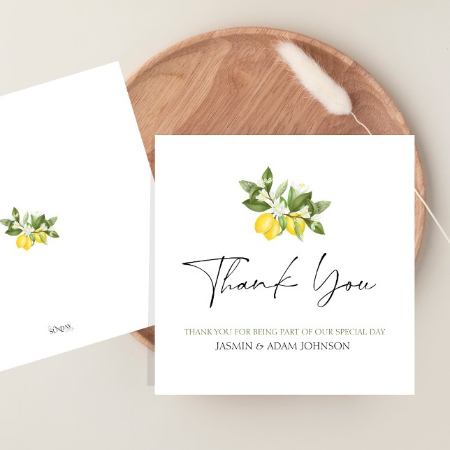 Elegant Lemon Greenery Wedding Thank You Card (Citrus Lemons and Greenery Summer Fruits Wedding Thank You Card)