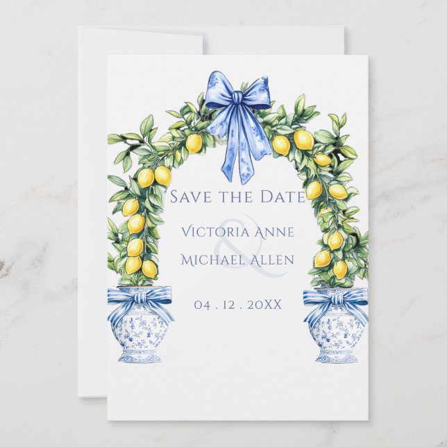 Elegant Lemon Grove Arch Wedding Save The Date (Front)