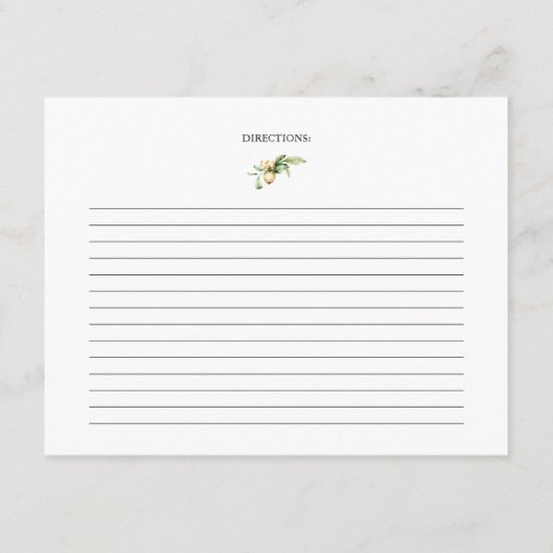 Elegant Lemon Grove Bridal Shower Recipe Card Zazzle