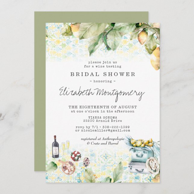 Elegant Lemon Grove Picnic Bridal Shower Invitation (Front/Back)