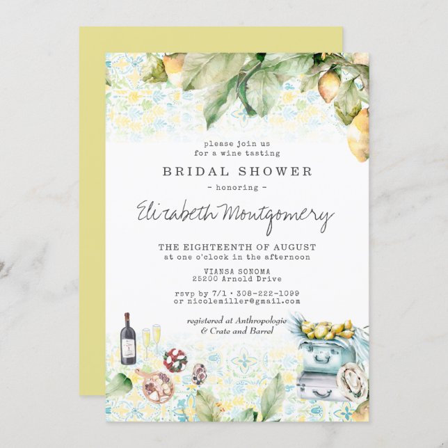 Elegant Lemon Grove Picnic Bridal Shower Invitation (Front/Back)