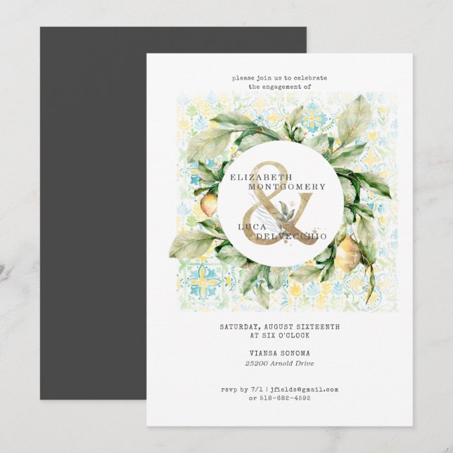 Elegant Lemon Grove Wedding Engagement Party Invitation (Front/Back)