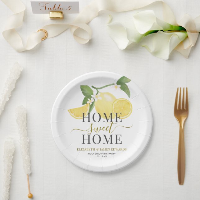 Elegant Lemon Home Sweet Home Housewarming Party Paper Plates (Wedding)