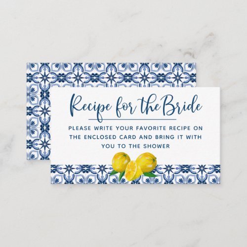 Elegant Lemon Italian Blue Tile Recipe Request Business Card