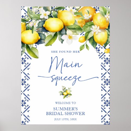 Elegant Lemon Main Squeeze Bridal Shower Welcome Poster