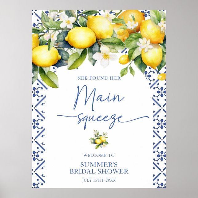 Elegant Lemon Main Squeeze Bridal Shower Welcome Poster (Front)