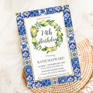 Elegant Lemon Mediterranean 74th Birthday Any Age Invitation