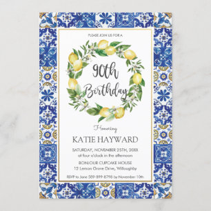 Elegant Lemon Mediterranean 90th Birthday Party Invitation