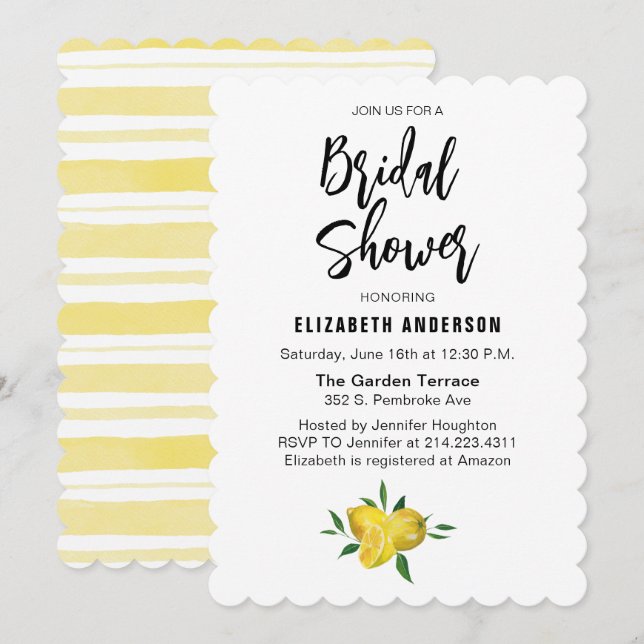Elegant Lemon Summer Bridal Shower Invitation (Front/Back)
