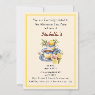 Elegant Lemon Teacup Afternoon Tea Party Invitation