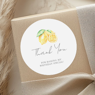Elegant Lemon Thank You Birthday Classic Round Sticker