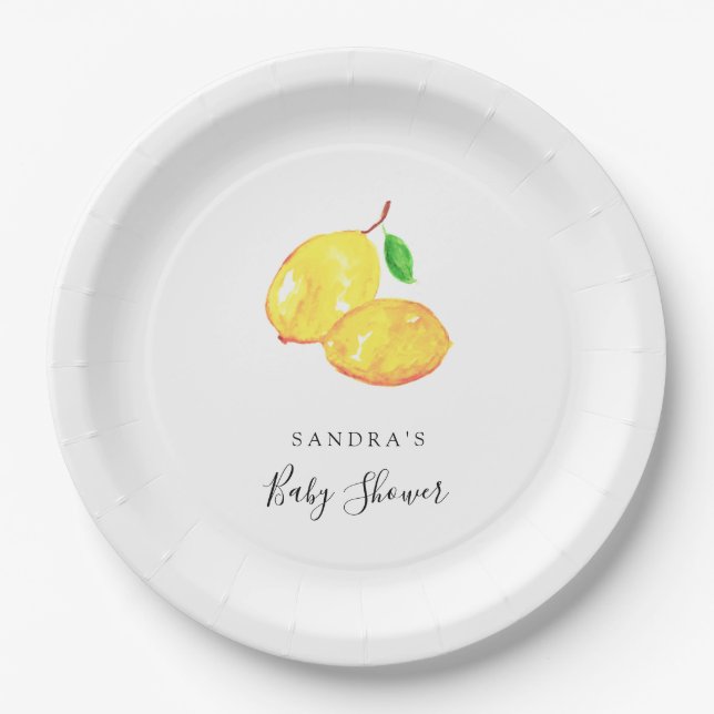 Elegant Lemon Theme Baby Shower Minimal Modern Paper Plates (Front)