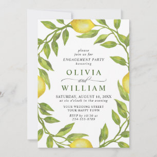 Elegant Lemon Watercolor Greenery ENGAGEMENT PARTY Invitation