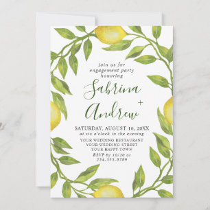 Elegant Lemon Watercolor Greenery ENGAGEMENT PARTY Invitation