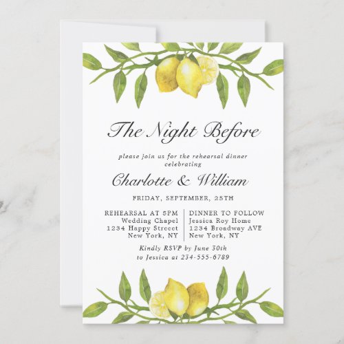 Elegant Lemon Watercolor Greenery REHEARSAL DINNER Invitation