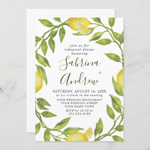 Elegant Lemon Watercolor Greenery REHEARSAL DINNER Invitation