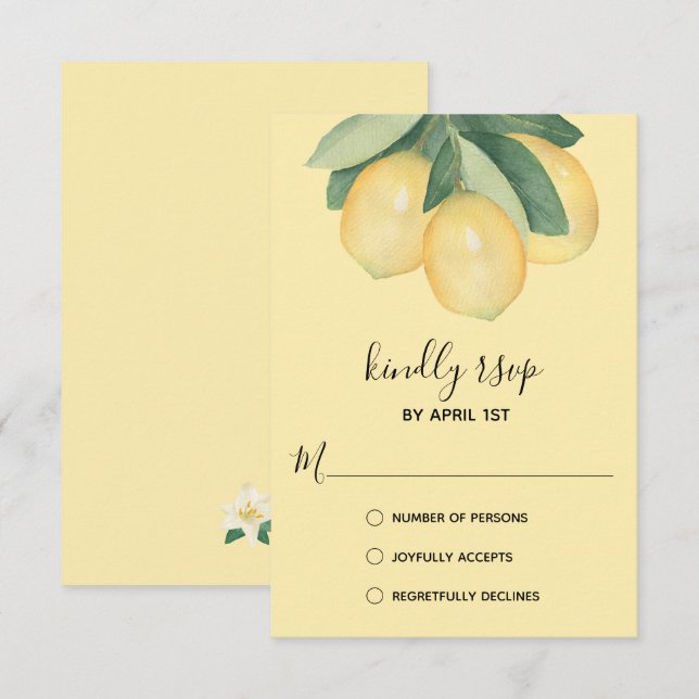 Elegant Lemon Watercolor RSVP Card (Front/Back)