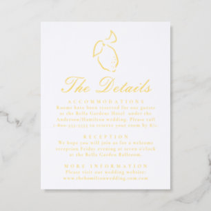 Elegant Lemon Wedding Details Letterpress Enclosure Card