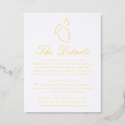 Elegant Lemon Wedding Details Letterpress Enclosure Card