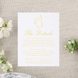 Elegant Lemon Wedding Details Letterpress Enclosure Card