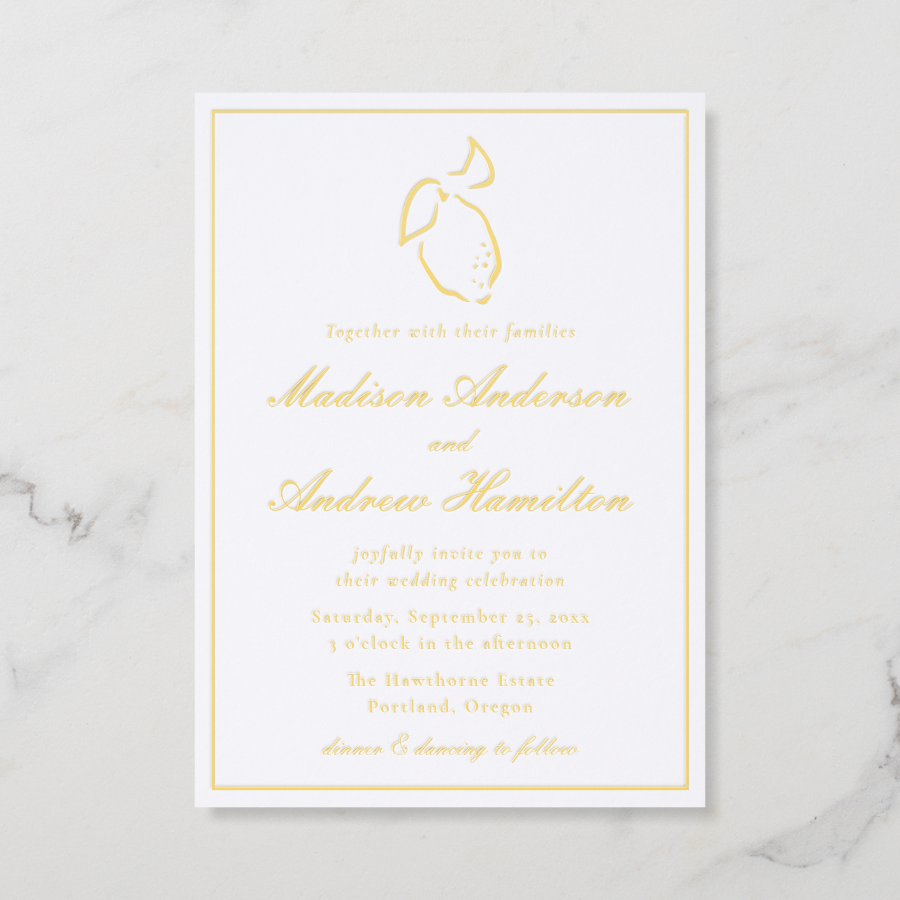 Elegant Lemon Wedding Letterpress Invitation