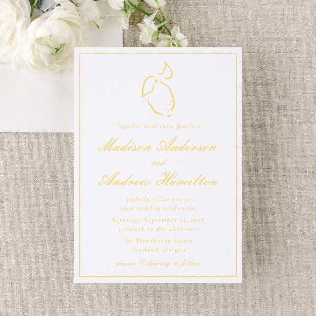 Elegant Lemon Wedding Letterpress Invitation (Creator Uploaded)