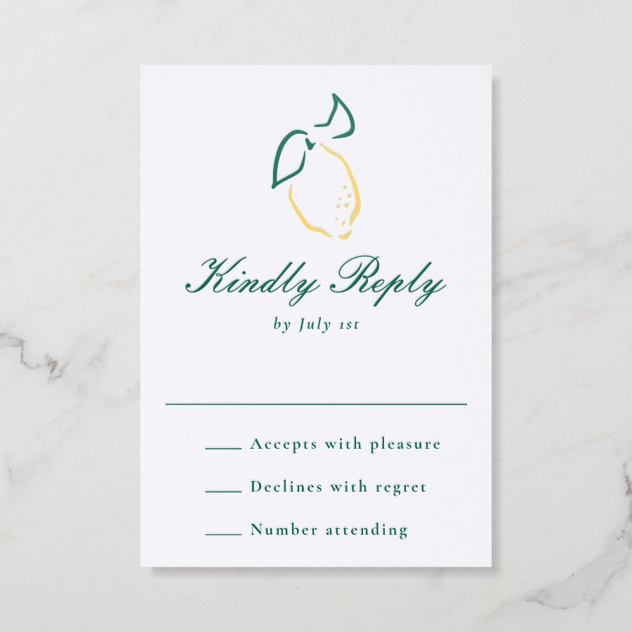 Elegant Lemon Wedding Letterpress RSVP Cards