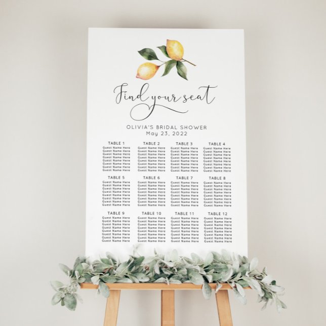 Elegant lemon wedding seating chart foam board (Creator Uploaded)