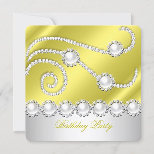 Elegant Lemon White Jewel Diamonds Birthday Party Invitation