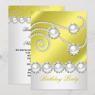 Elegant Lemon White Jewel Diamonds Birthday Party Invitation
