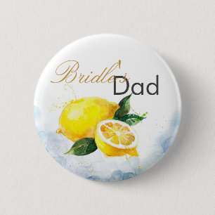 Elegant Lemon Yellow & Blue Watercolor Wedding Button