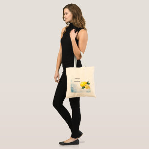 Elegant Lemon Yellow & Blue Watercolor Wedding Tote Bag